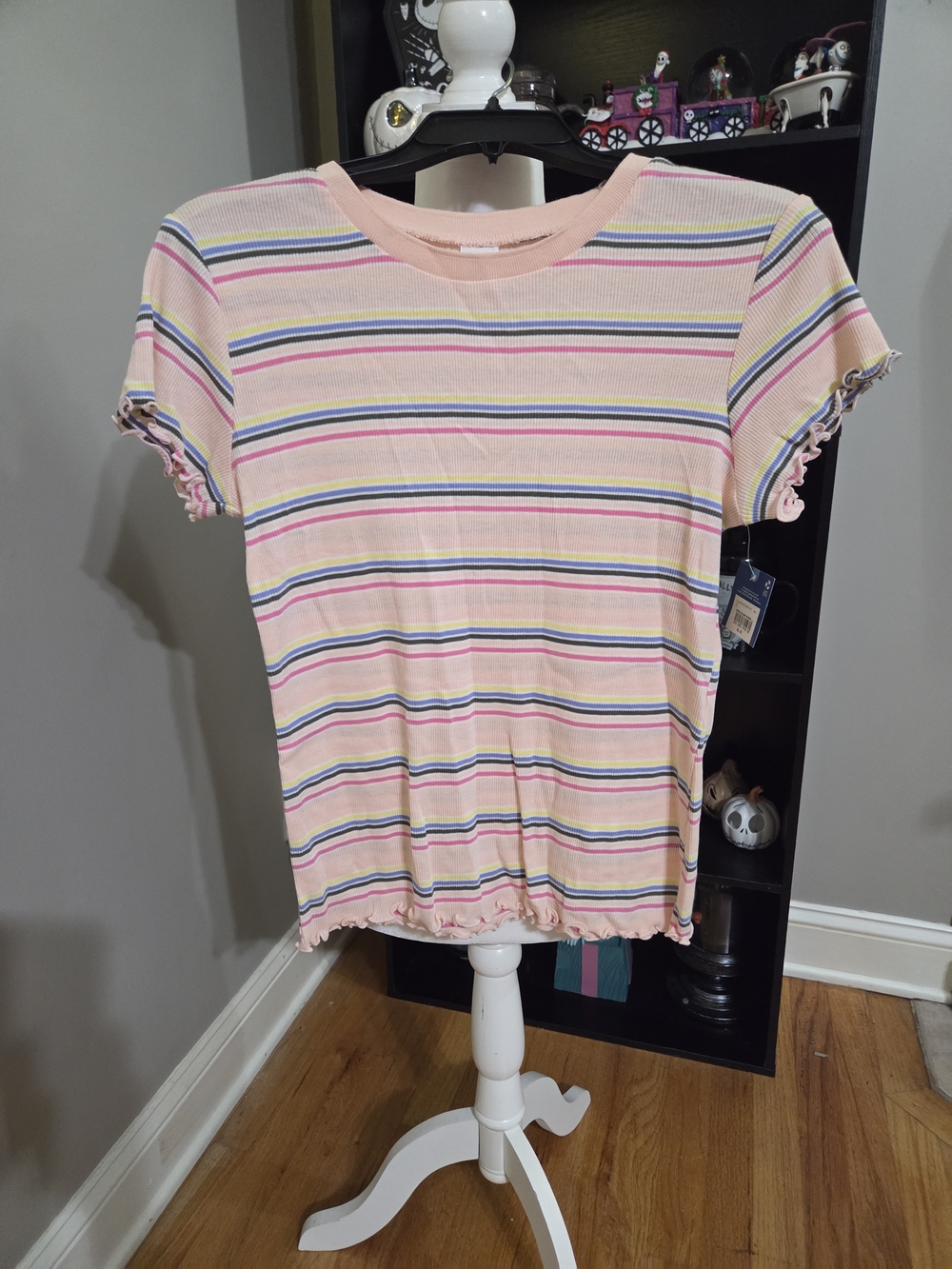 Arizona Jean Company Pastel Pink Striped Short Sleeve Tee Ribbed